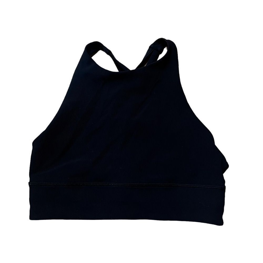 Lululemon Energy Sports Bra High Neck Long Line Black Ribbed Size 8